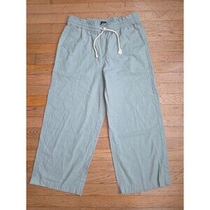 J. Crew Womens Linen Cotton Blend Wide Leg Drawstring Green Paperbag Pants 10